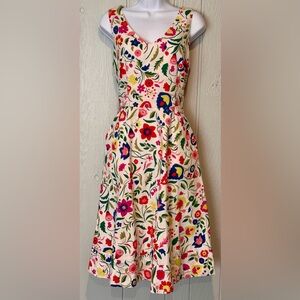 Boden Linen Multicolor Floral Midi Dress